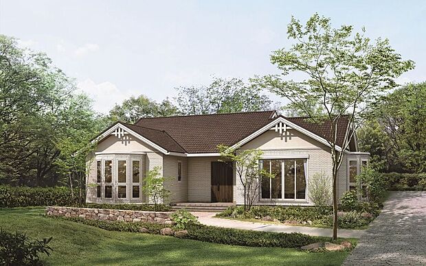 【【商品ラインナップ：木質系】2×6のおしゃれな平屋】ホワイト基調に明るいトーンでまとめたカントリーな雰囲気の住まい
※セキスイハイムの代表外観です。お客様のご希望に合わせて商品タイプをお選びいただけます