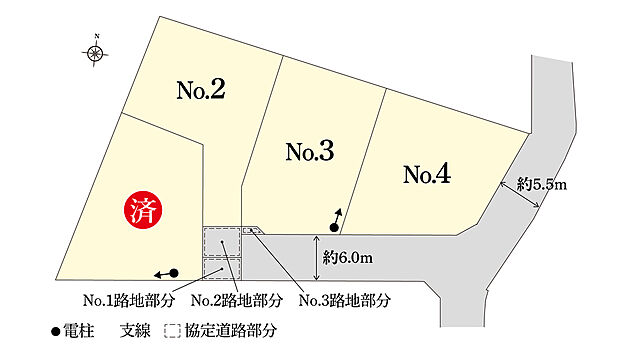 総面積303.04m2のうち2.5m2を協定道路として提供