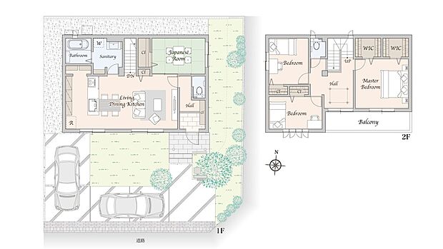 【4LDK+WIC】主な設備：太陽光発電8.88kW、蓄電池13.2kWh
※掲載の間取り・外構・植栽等は図面を基に書き起こしたもので、実際と異なる場合があります。
※間取りに記載された家具類、自動車等は、一部を除き販売価格には含まれません。