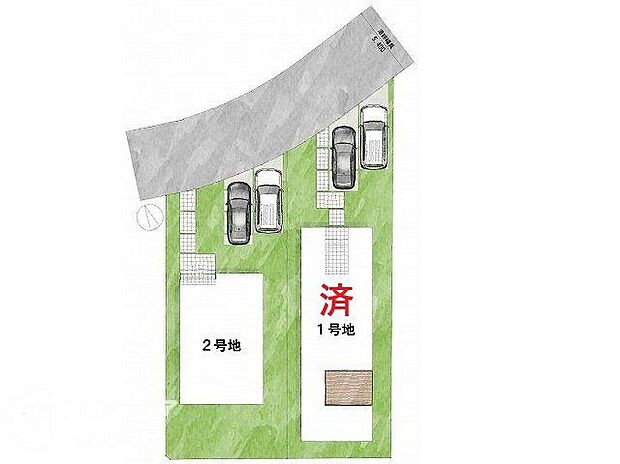 【区画図】道路：北向き・幅員5.4m土地面積：200.02平米～210.61平米