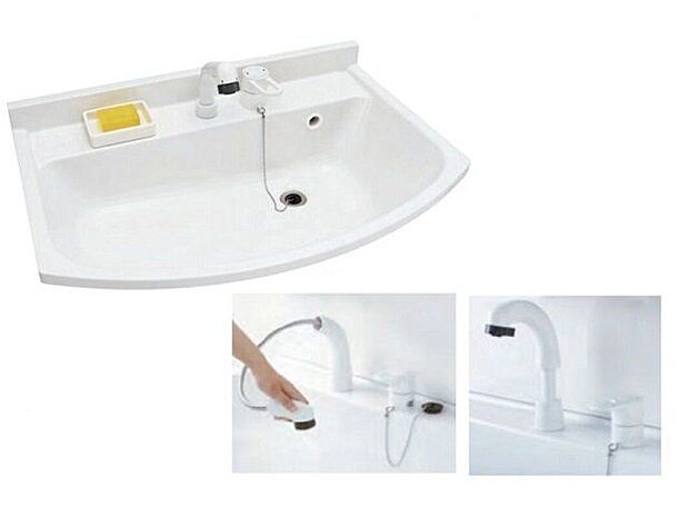 【その他設備】＼同仕様写真／水栓はコンパクトで水撥ねしにくいシングルレバーシャワーです。洗面ボウルは人口大理石製なので陶器製に比べて割れにくいです。