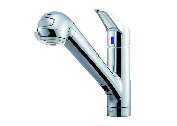 【同仕様画像　（その他内観）】＼同仕様写真／レバーのクリック感でムダ使いをカット。蛇口の先端に浄水器を内蔵、自動クリーニングでカートリッジの清潔を保ちます。