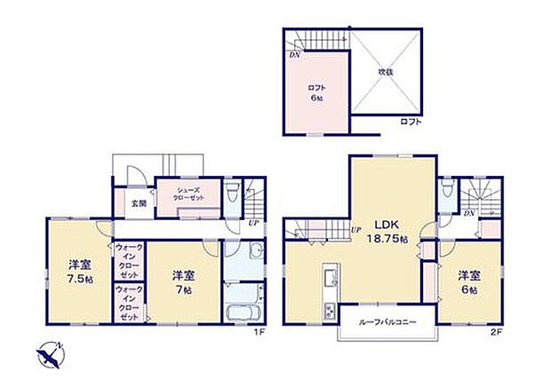 【3LDK】こちらの間取り図で、お部屋の配置や動線をイメージしていただけます。お部屋ごとの広さやレイアウトを参考に、生活のシーンを思い描いてみてください。