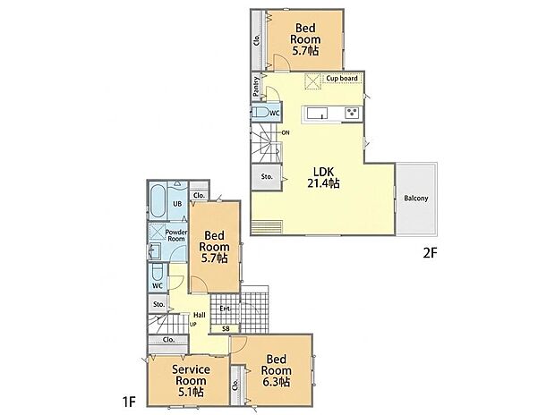 【3LDK+S】5号棟間取図