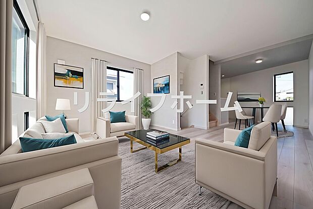 清潔感の溢れるクロスが明るい空間を創り出しているリビング・ダイニング※本画像はAIがCGで家具作成しており、実際の現地に家具は設置されておりません。また、販売価格に家具等は含まれておりません。