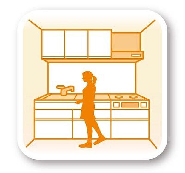 【システムキッチン】料理の幅を拡げてくれる三口コンロの使いやすいシステムキッチンを採用。  ワイドなカウンターで、将来お子様と一緒にお料理をするときも重宝します♪