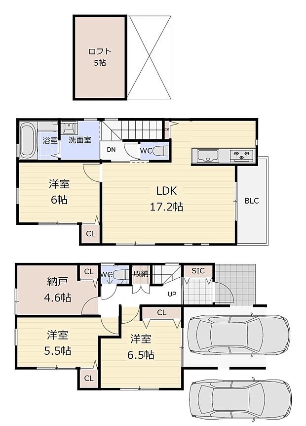 【3LDK+S】B号棟間取り（車庫面積9.93m2含む）
