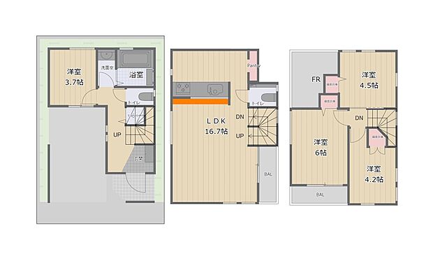 【4LDK】B号棟間取り（車庫面積12.42m2、備蓄倉庫面積：1.96ｍ2含む）