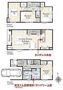 6号棟間取り（車庫面積8.69m2含む） 