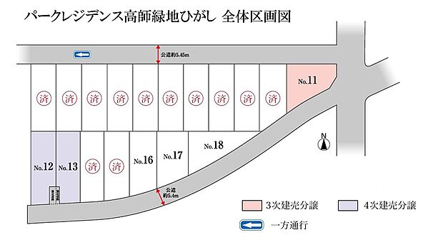 全体区画図
全面道路、南側5.２ｍ