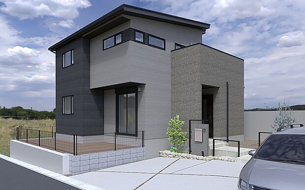 【No.12│外観イメージ】視線を遮る設計だから、リビング続きのテラスでお子様がプール遊びをしても安心。天気の良い日は窓を全開にして、家族でピクニック気分を楽しむ休日はいかがですか。