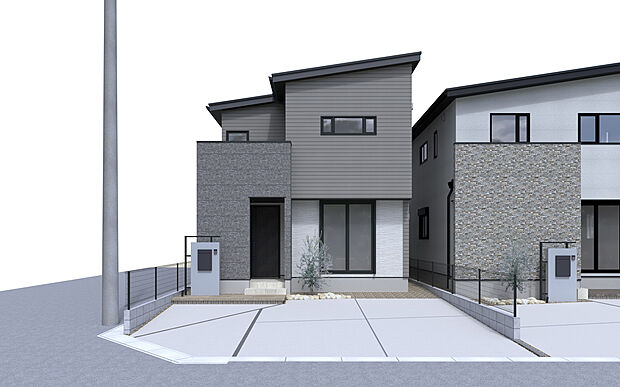 No.1号棟 外観イメージ画像
角地ならではの開放感と明るさが魅力の住まい。
陽当たりや風通しにも優れ、心地よい暮らしを叶えます。
シンプルで洗練された外観デザインが、落ち着きと上質さを感じさせます。