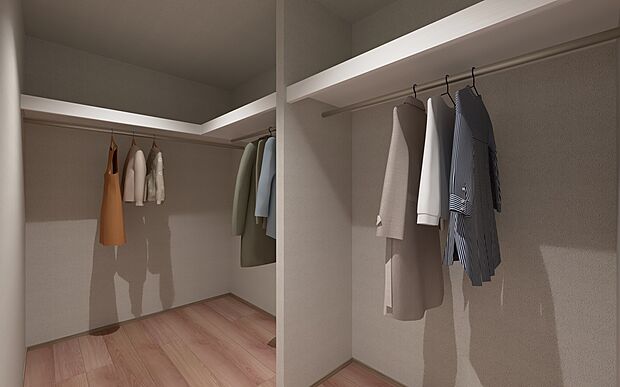 【No.2号棟 ウォークインクローゼットイメージ】主寝室に隣接したウォークインクローゼット。身支度もスムーズに行えます。