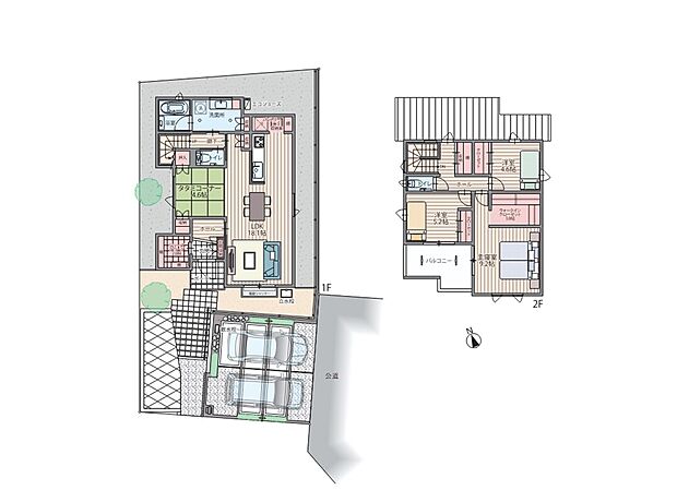 広いお庭と駐車スペース2台を確保。50坪を超えるゆったりとした敷地です。