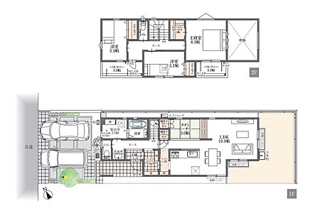 玄関からキッチンへ、パントリーでつながる「ダイレクト動線」の家。吹き抜けのある19.0帖LDK。お家の中を広く、明るく、快適に。空間を活かした設計が魅力の家です。
 