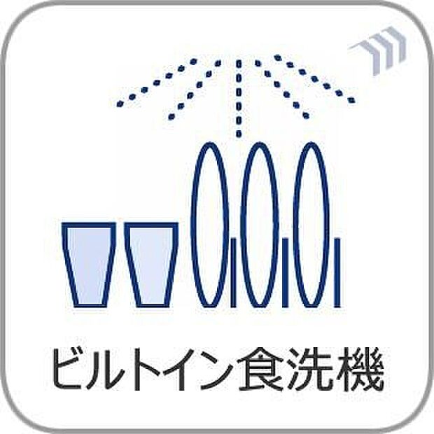 【ビルトイン食洗機】キッチン天板をすっきりと広く使うことができ、洗練された空間をキープできる「ビルトイン食洗機」。手洗いに比べ高い節水効果を発揮するだけでなく、高温の温水でしつこい油汚れもスッキリと洗い流し、衛生的で経済的な暮らしをサポートします。