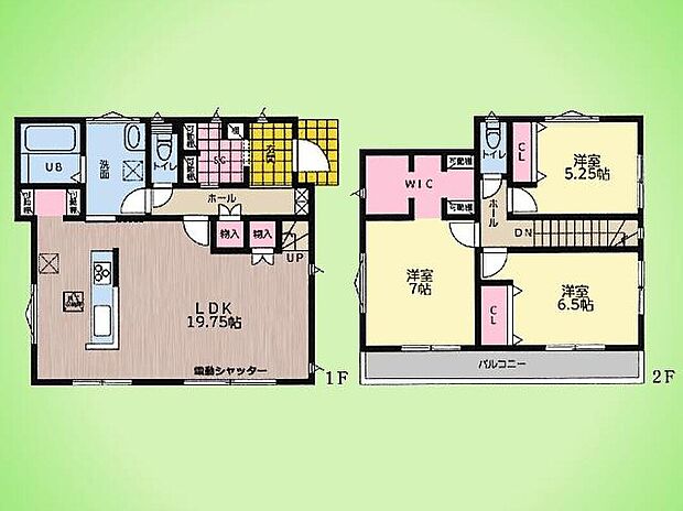 広々LDKに加え、玄関SICや2階WICなど豊富な収納を確保。全居室収納付きで空間を有効活用でき、キッチン横のパントリーや廊下収納など家事動線にも配慮した使い勝手の良い間取りです。