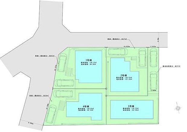 【全体区画図】2方向に開けた開放感と、優れた採光・通風が魅力の角地。ゆとりある住環境で、快適な暮らしを実現します。