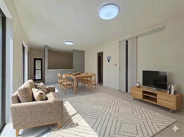 ◇◆リビング◆◇
柔らかな光が包み込む、温かみあふれるリビング。※本画像はCGで作成しており、実際に現地に家具は置かれておりません。また、価格に家具は含まれておりません。