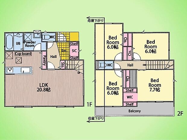 (１号棟)
開放感あふれる20帖超のLDK。玄関からパントリー、キッチンへと続くスムーズな動線が家事の負担を軽減します。豊富な収納で、生活感を感じさせない洗練された暮らしを。