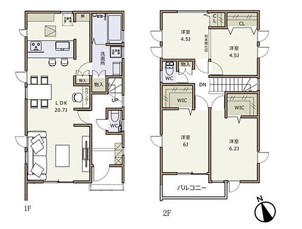 1号棟 3LDK 土地面積125.02m2 建物面積101.43m2