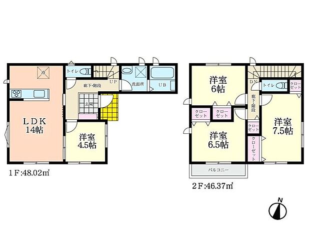 【間取図】各居室に収納を備え、バルコニー付きの使いやすい住まいです。