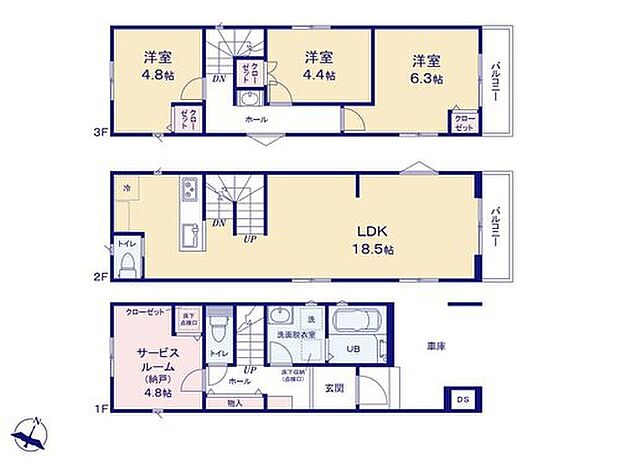 【3LDK+S】【間取り-C号棟-】広々とした18.5帖のLDKが魅力的です。