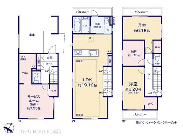 【2LDK+2S】建物面積:1F車庫面積:12.39m2、※駐車場面積12.39m2を含む