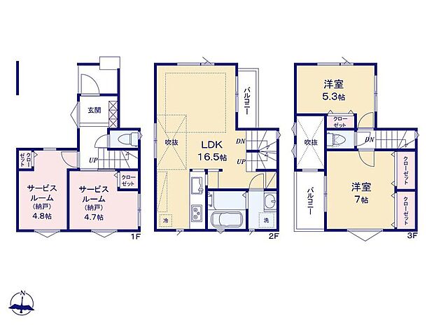 (2号棟)、価格5580万円、2LDK+2S、土地面積64.52m2、建物面積102.16m2