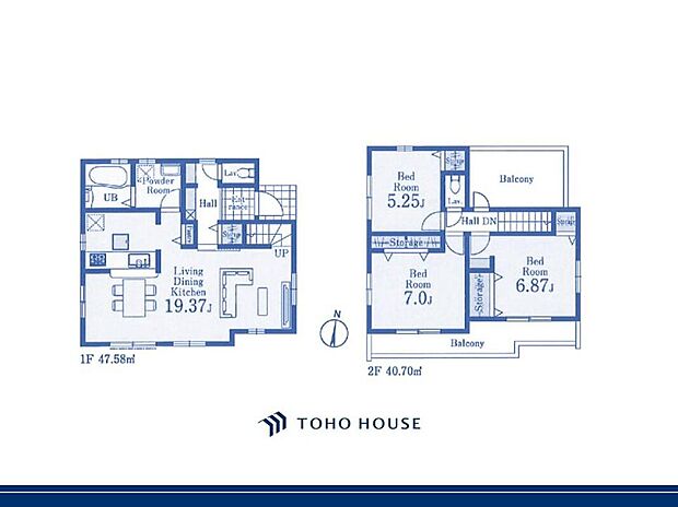 5690万円、3LDK、土地面積111.86m2、建物面積88.28m2 【間取り図】
1階に水まわりが集約された間取りで家事動線良好です。各居室は、廊下からアクセス可能な振り分けタイプ。ご家族間でも