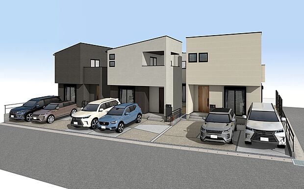 外観パース　左：A号棟、中央：B号棟、右：C号棟
■完成済・内覧可■
お気軽にお問合せ下さいませ。