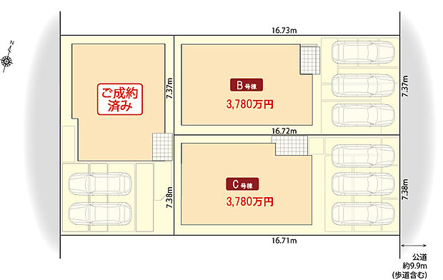 区画図　並列駐車3台可能！急な来客があっても安心です