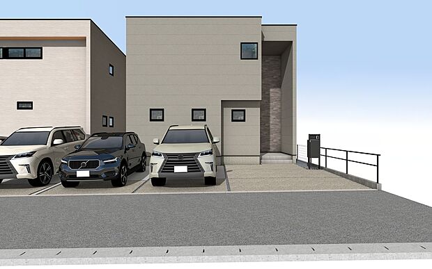 外観パース A号棟
並列駐車3台可!
未完成物件の為モデルハウスへのご案内も致します。
平日・土日問わずお気軽にお問合せください。