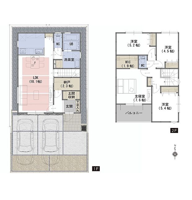 間取り図　水回りが集中しているので家事負担も軽減できる間取りです！全室収納付きで住まいをスッキリと保てます
