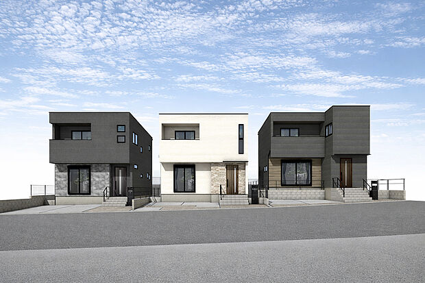 外観パース(左からABC号棟)
並列2台駐車可!