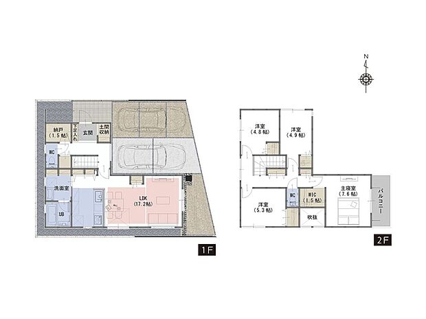 A号棟:4LDK+WIC+土間収納+納戸