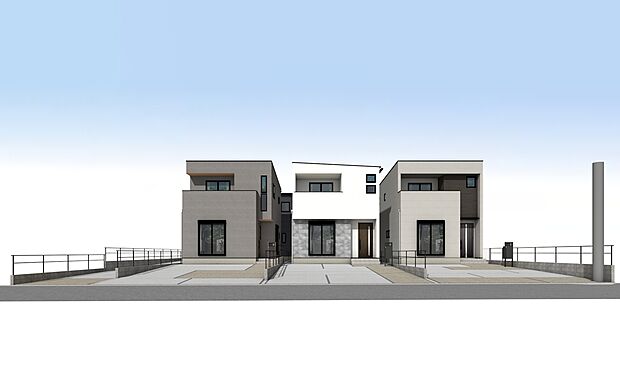 【外観パース】左からB号棟、C号棟、D号棟
※D成約済