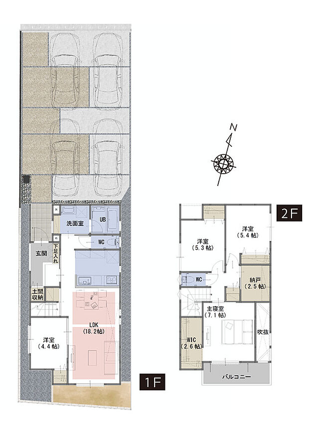 【４LDK+WIC+納戸＋土間収納】■家族の様子が分かりコミュニケーションにもつながります。
■WIC・納戸・土間収納がある豊富な収納スペース
