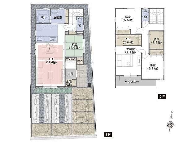 【4LDK+S】■洗面所に豊富な収納。タオルや洗剤、家族の着替えも充分に収納可能
■玄関横の土間収納にはベビーカーもそのまま収納することが可能
■使う場所ごとにものを片付けられるように収納豊富な間取り