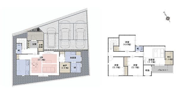 【4LDKS+WIC+土間収納】二面採光でLDKを明るく照らす大開口の吹抜がワンランク上の生活を演出します！