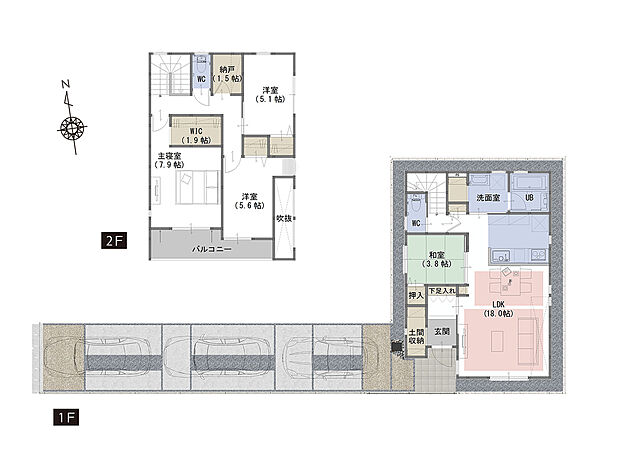 【4LDK＋S】■洗面所に豊富な収納。タオルや洗剤、家族の着替えも充分に収納可能
■キッチン横の収納は調理器具や食材がストックできる収納完備
■玄関横の土間収納にはベビーカーもそのまま収納することが可能