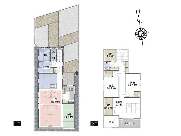 【4LDK＋S】■吹き抜けにより、リビングを明るく広く感じさせます。
■リビングを見渡せる対面キッチンでお子様がいても安心
■１か所にまとめすぎても使いづらい収納は目的ごとに物を片付けられるよう配置。