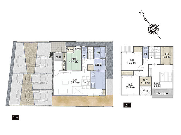 【4LDK+S】■吹き抜けにより、リビングを明るく広く感じさせます。
■キッチン横の収納には調理器具や食材がストックできます。
■空気を汚さず、ふく射熱で足元からポカポカと暖まる床暖房付き