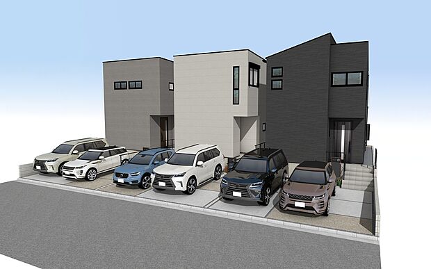 【外観パース】右からA・B・C号棟