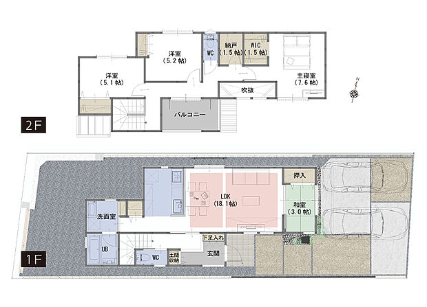 【4LDK+S】■吹抜がリビングをより明るく開放的な空間に
■家事がはかどる食器洗い乾燥機付き
■掃除道具やレジャー用品等の収納に便利な納戸