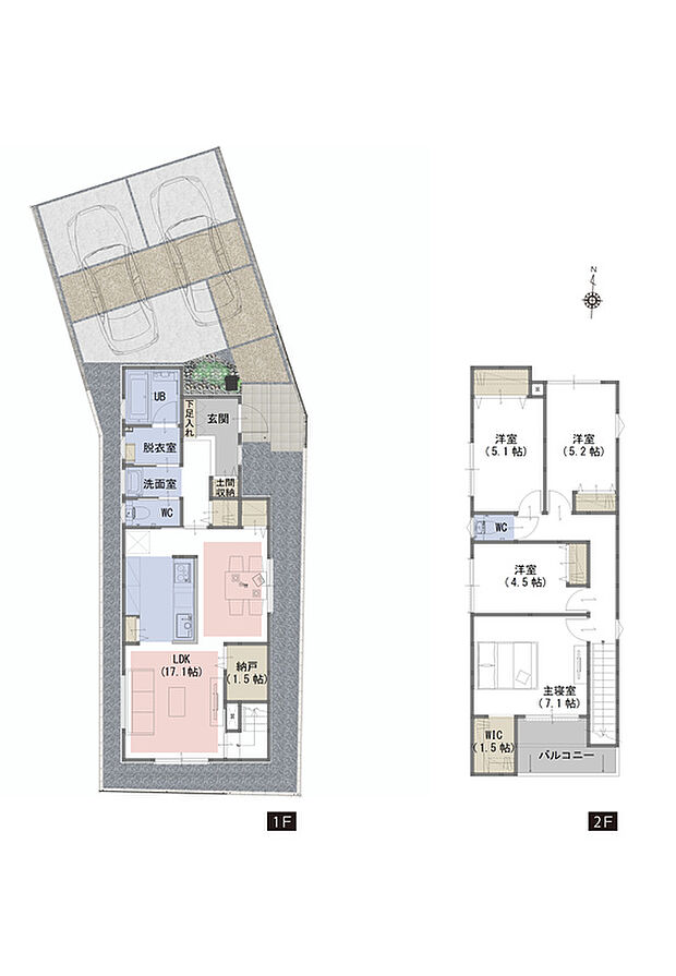【4LDKS+WIC+土間収納】・水回りが集中しているので家事負担も軽減できる間取りです！
・土間収納・納戸・WICなど、収納力豊富な間取りです！