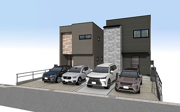 【外観パース全体】■未完成物件の為、モデルハウスへのご案内も致します。お気軽にお問合せ下さいませ。