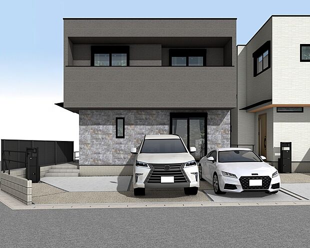 【外観パース E号棟】未完成物件のため、モデルハウスへのご案内も致します!
お気軽に「0120-776-133」へご連絡下さい。