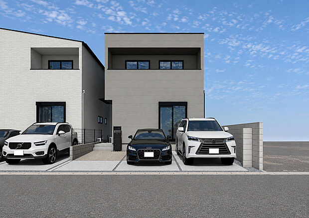 【現地外観パース　C号棟】■未完成物件の為、モデルハウスへのご案内も致します。
お気軽に「0120-928-571」までお問合せ下さい！