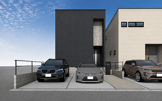 【現地外観パース　B号棟】■未完成物件の為、モデルハウスへのご案内も致します。
お気軽に「0120-928-571」までお問合せ下さい！